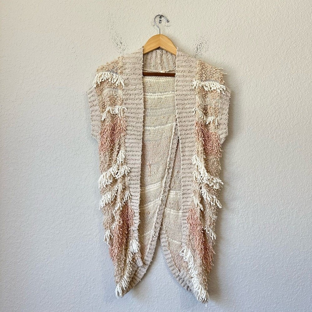 MOTH ANTHROPOLOGIE Shag Shaggy Knit Open Front Cardigan Sweater Multi Sz XS/S